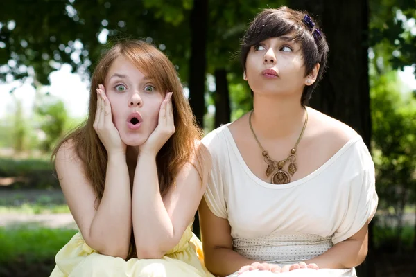 Girls with funny facial expressions — Stock Photo, Image