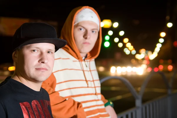 Rapper guys on the street at night — Stock Photo, Image