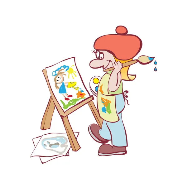 Artist painting at the easel — Stock Vector