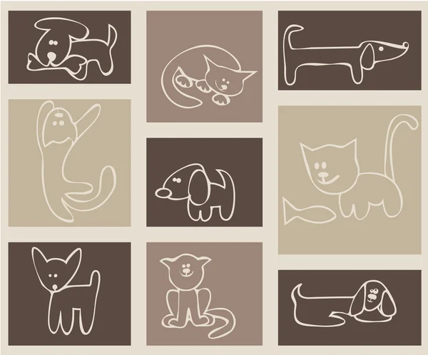 Katter och hundar. — Stock vektor
