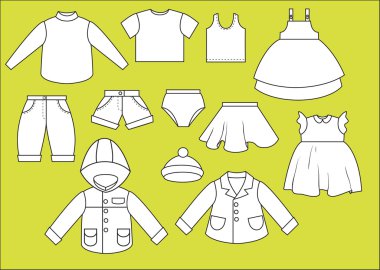 A set of different types of clothing. Contour drawing clipart