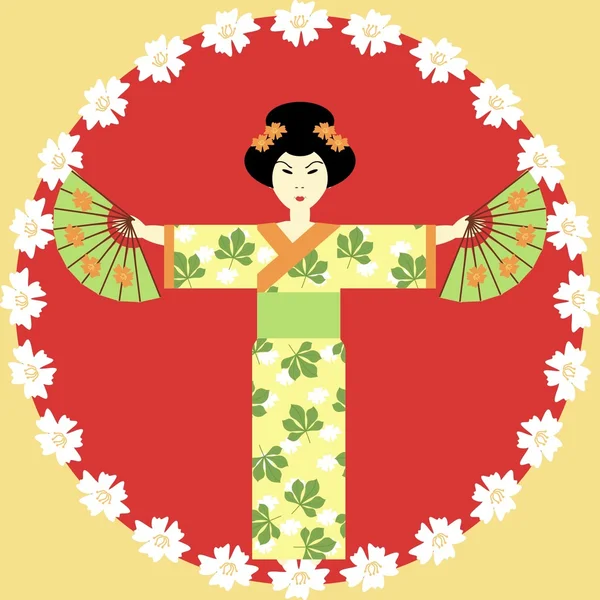 Японская девушка с поклонниками — стоковый вектор