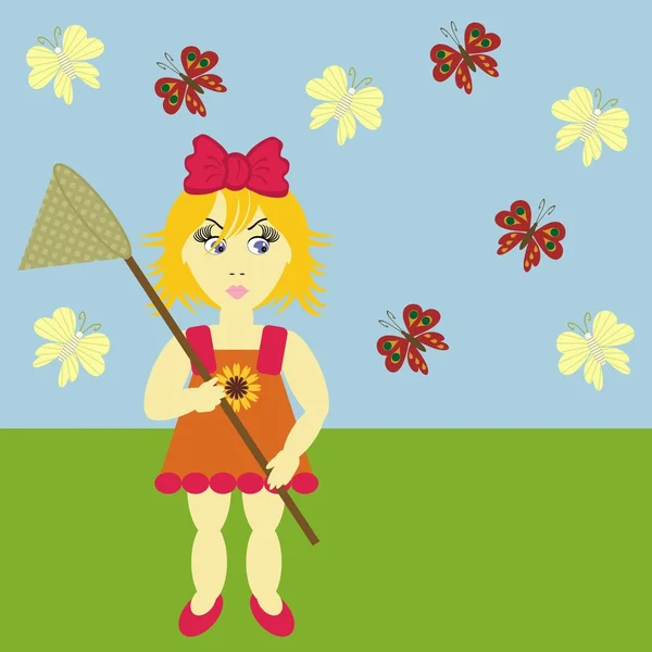 Девушка с сеткой для бабочек — стоковый вектор