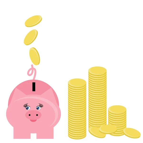 Piggy bank and coins — Stock Vector