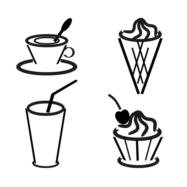 杯、 冰淇淋、 鸡尾酒和蛋糕 — 图库矢量图片