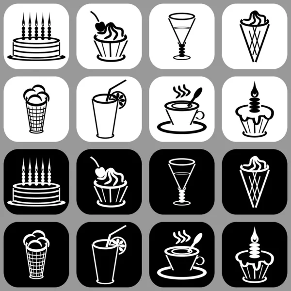 Иконы с десертами и напитками — стоковый вектор