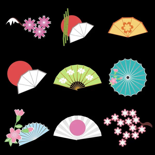 Set avec des objets de style japonais — Image vectorielle