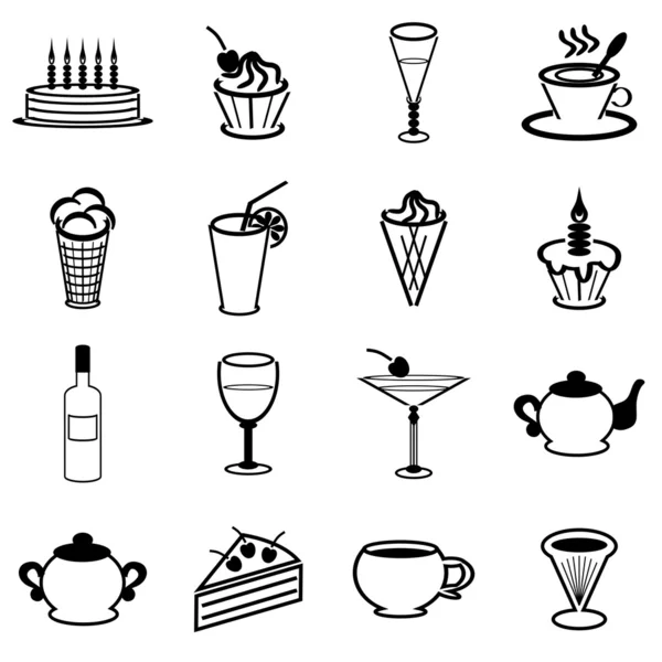 Set avec boissons et desserts sur fond blanc — Image vectorielle