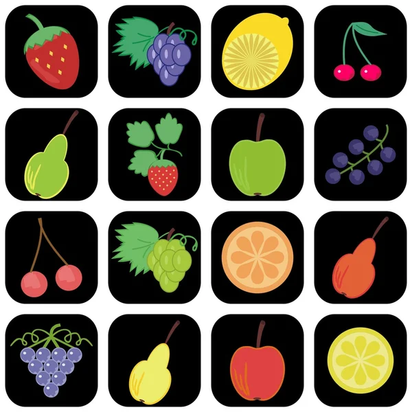 Med ikoner med frukter och bär — Stock vektor