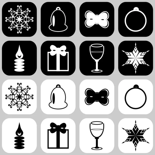 Iconos con objetos de año nuevo y navidad — Vector de stock