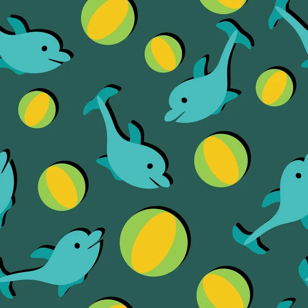 Fond avec des dauphins et des boules — Image vectorielle