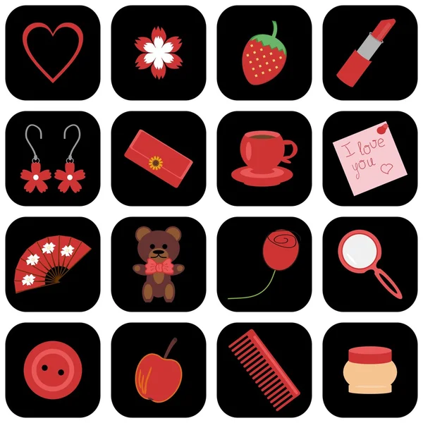 Ensemble d'icônes avec des objets de dame — Image vectorielle