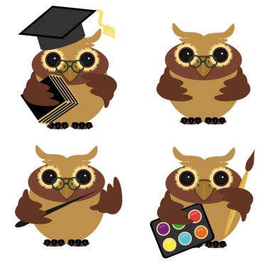 beyaz üzerine dört baykuşlar