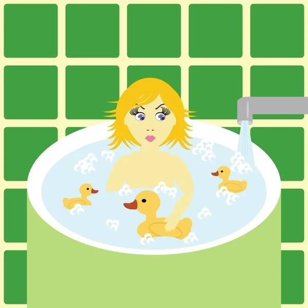 stock vector Little girl in bath