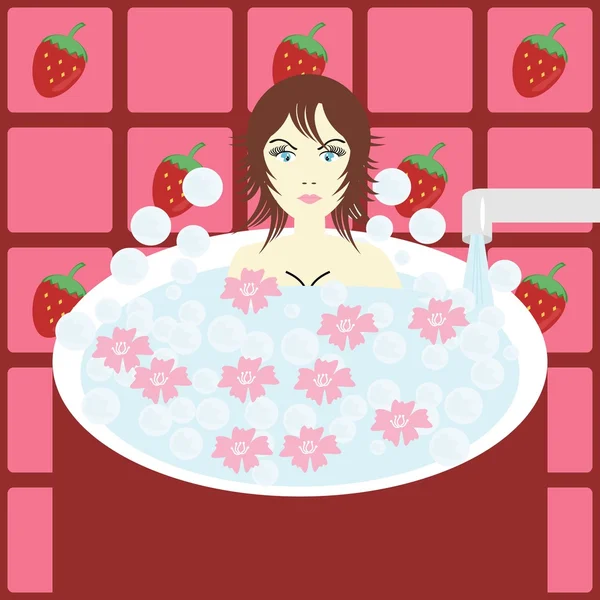 Jonge vrouw in bad — Stockvector
