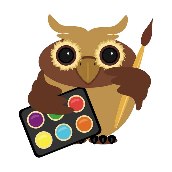 Owl with paints and brush — Stock Vector