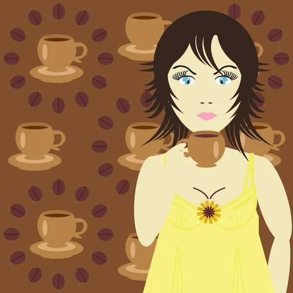 Flicka med kopp kaffe — Stock vektor