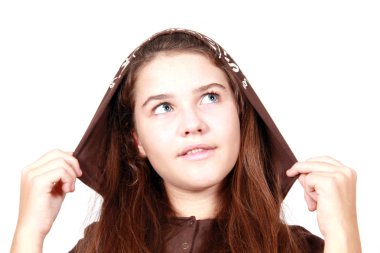 Girl with long hair in hood clipart