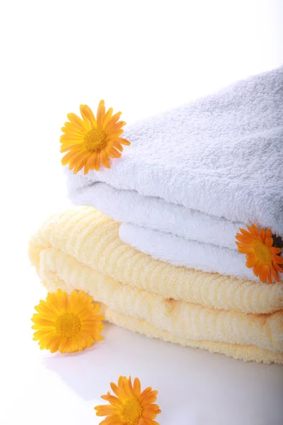 Calendula with terry towels — Stock Photo, Image