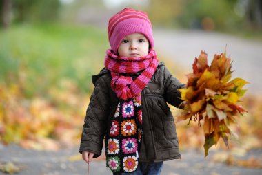 Little baby in an autumn park clipart