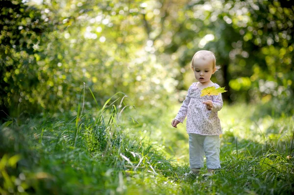 Lilla baby i en sommar skog — Stockfoto