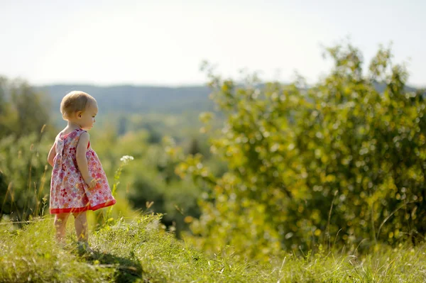 Little girl on the edge of a cliff — Stock Photo, Image