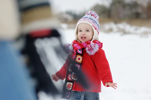Little winter baby girl smiling — Stock Photo, Image