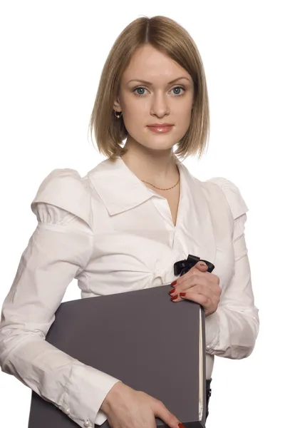 A mulher de negócios com uma pasta de docu — Fotografia de Stock