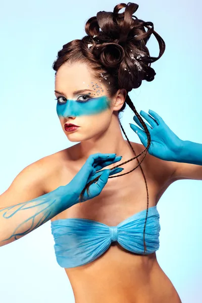 Girl's fantasy blue body-art