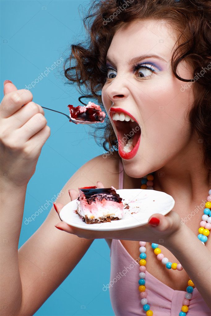 Girl eating cake — Stock Photo © zastavkin 3070632