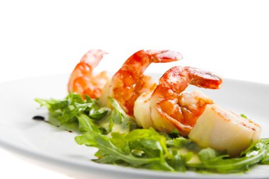 Shrimp with greens clipart