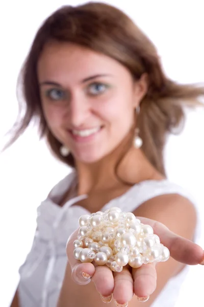 Girl with pearls — Stock Photo, Image