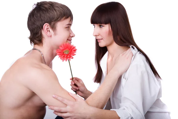 Couple with flower — Stock Photo, Image