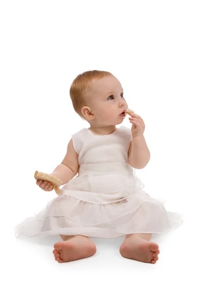 Baby with bread — Stock Photo, Image