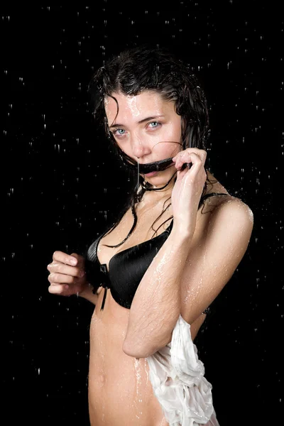 Wet girl in rain — Stock Photo, Image