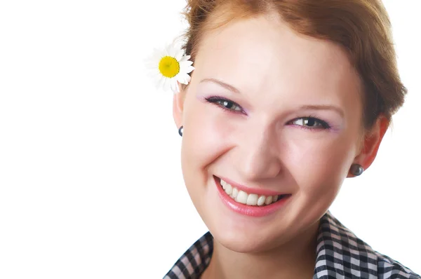 Smiling with flower — Stock Photo, Image