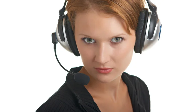 Pretty girl with a microphone and headphones — Stock Photo, Image
