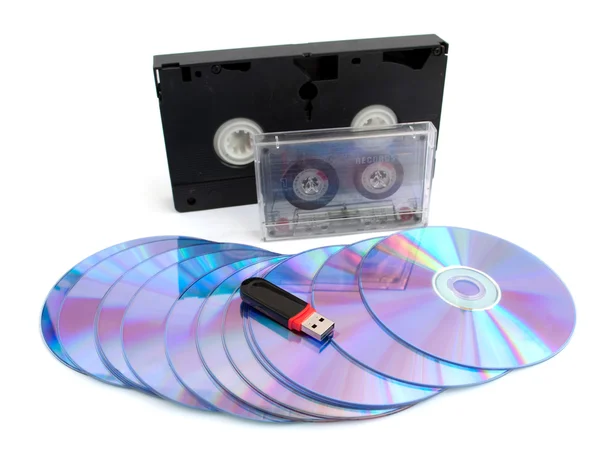 USB, диск, видеокассетная аудиокассета — стоковое фото