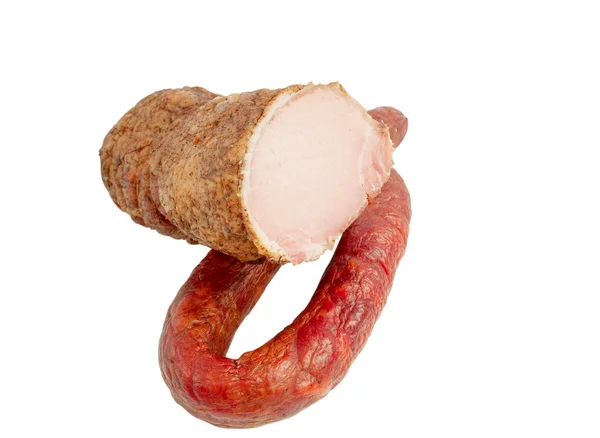 Копченая колбаса и мясо — стоковое фото