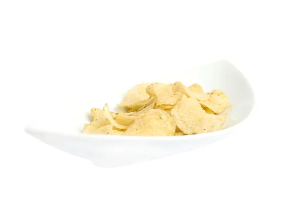 Chips on a white plate — Stock Photo, Image