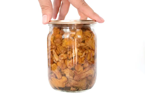 stock image Bank with canned mushrooms