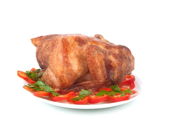 Baked hen on a plate — Stock Photo, Image