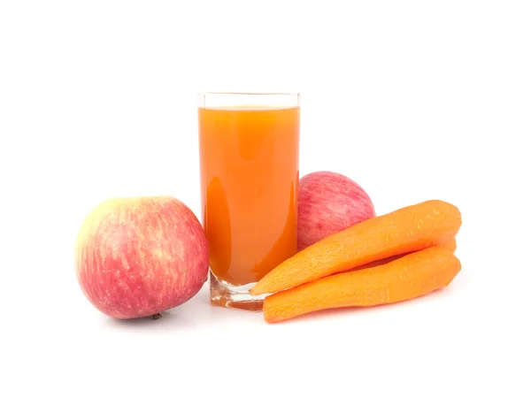 Pohár gyümölcslé, a sárgarépa és az alma — Stock Fotó