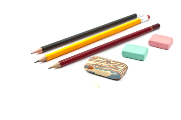Erasers, lápis — Fotografia de Stock