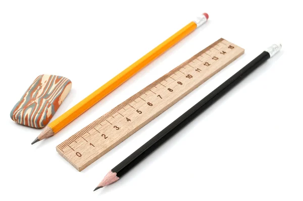 Radiergummi, Bleistift, Lineal — Stockfoto