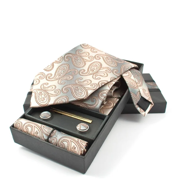 Cravatta con gemelli in una scatola — Foto Stock