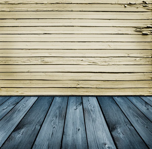 Blauwe en gele houten achtergrond — Stockfoto