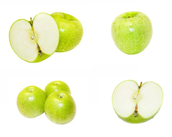 Groene appels met waterdruppels — Stockfoto