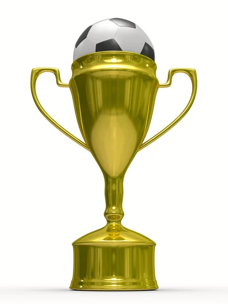 Золотий кубок переможець з футбольним м'ячем — стокове фото