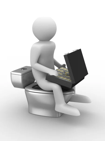 Muž sedí na WC mísu s penězi — Stock fotografie